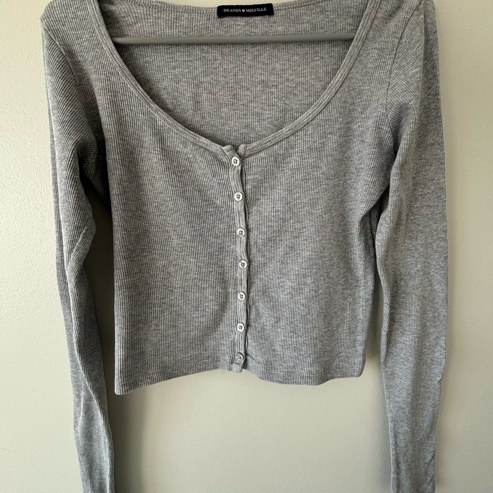 Brandy Melville Light Gray Button-Up Blouse